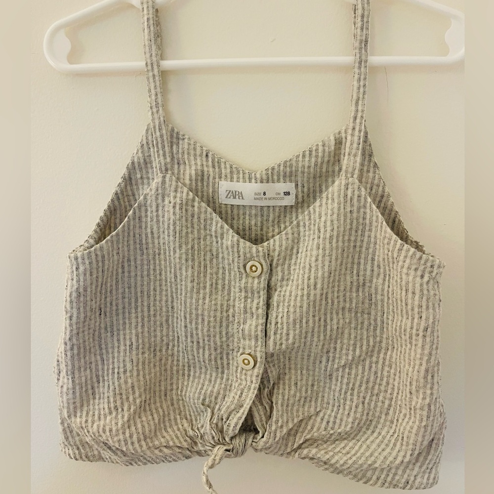 Zara Cream and Gray Striped Tank Top